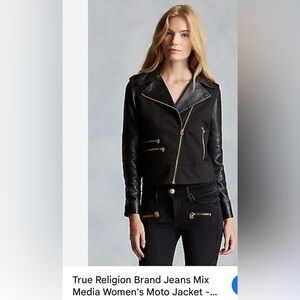 True religion, small women’s denim and leather Moto jacket